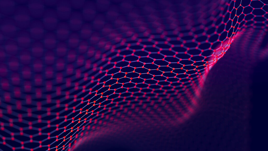 Abstract chain of hexagonal shapes. Data technology background. 3D